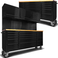 2 Pack - 72' Rolling Tool Chest with 15 Drawers + 3 Upper Cabinets, Mobile Workbench, Assembled Large Tool Box Lockable Storage Cabinet with Wheels (1 × HTC7218PC + 1 × HTC7215PC-1)