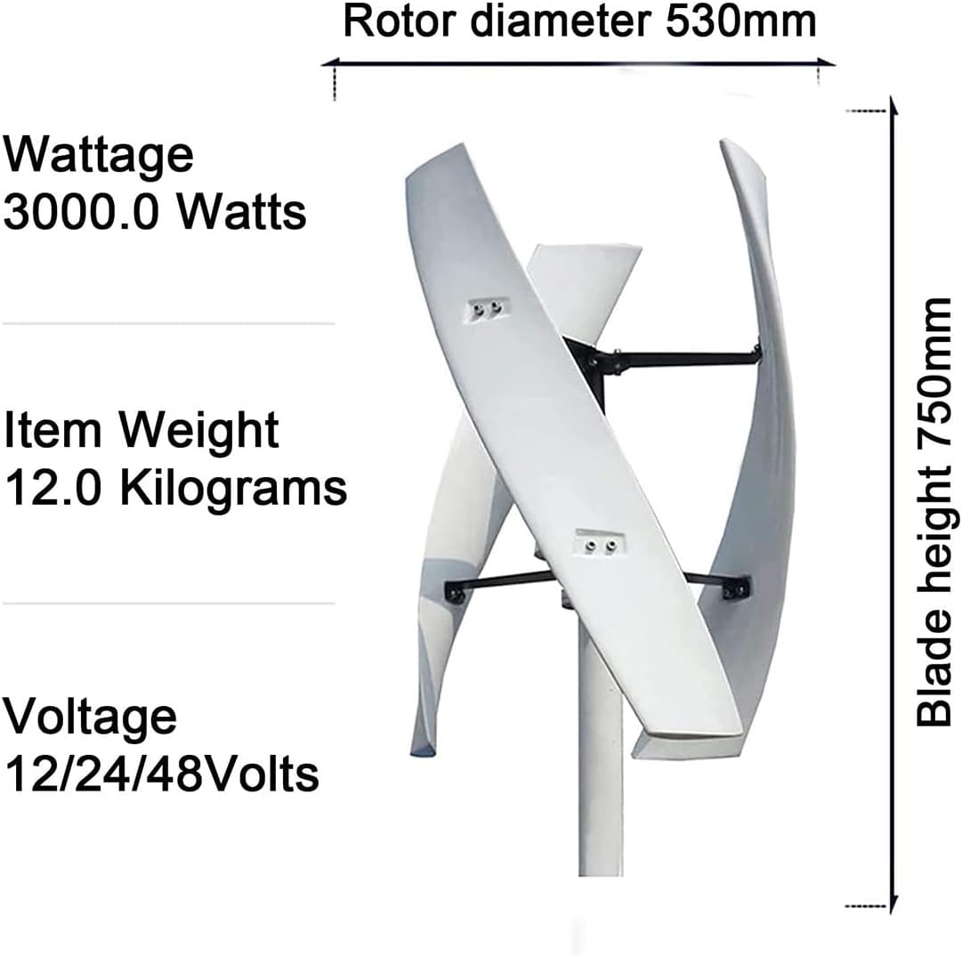3 Blade Vertical Wind Generator 3000W 12V/24V/48V Wind Power Turbines Generator, Magnetic Floating Axle Wind Generator for Family Home,3000W-12v