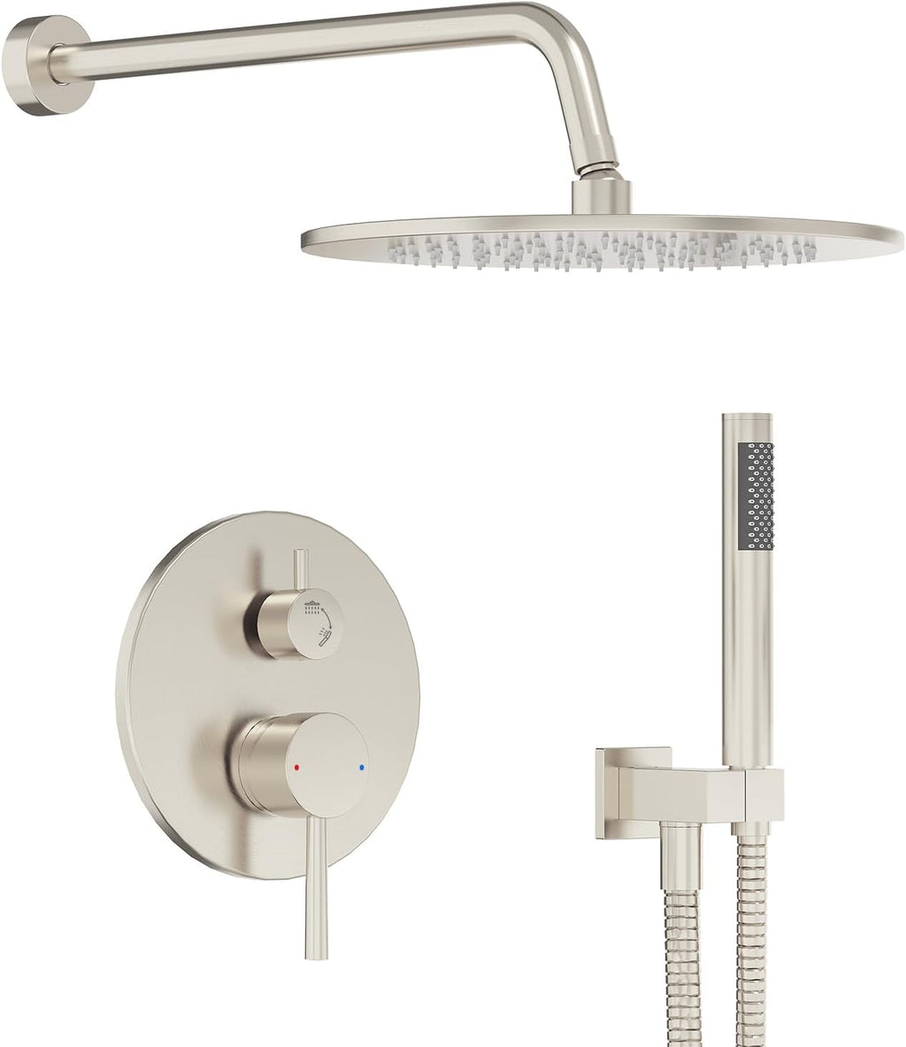 Gabrylly Shower System, Wall Mounted Shower Faucet Set with Shower Valve, High Pressure 10' Rain Shower head with Handheld Spray Combo, 2 Way Rainfall Shower Head Set, Brushed Nickel