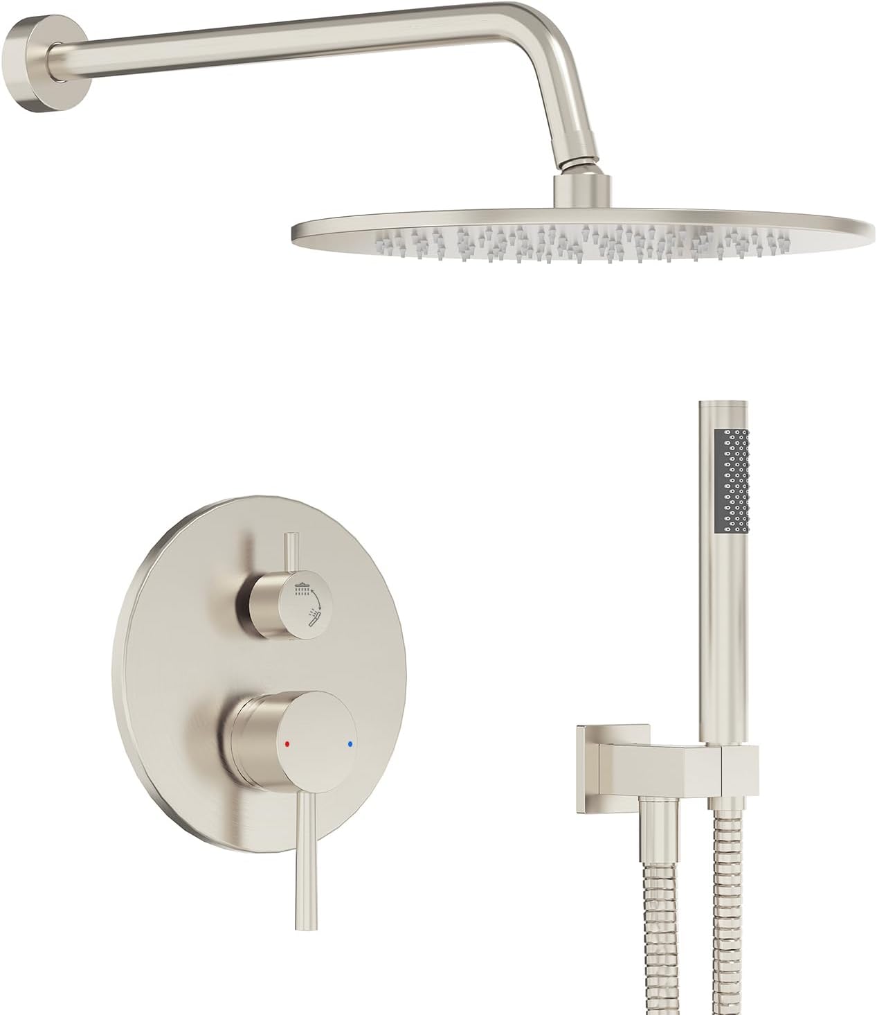 Gabrylly Shower System, Wall Mounted Shower Faucet Set with Shower Valve, High Pressure 10' Rain Shower head with Handheld Spray Combo, 2 Way Rainfall Shower Head Set, Brushed Nickel