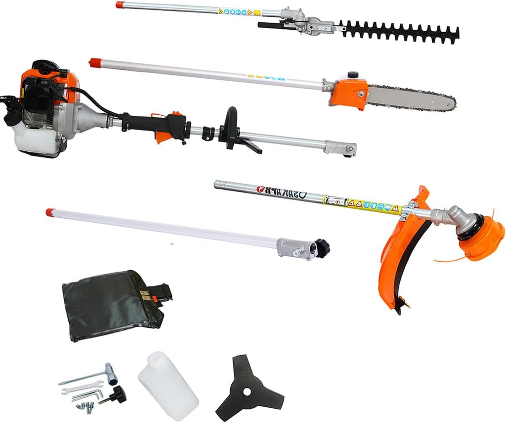 56cc 2-Cycle Gas Multi-Trimmer | 5-in-1 String Trimmer w/Rotatable 40' Pole Saw, Weed Eater Weed Wacker, Brush Cutter & Hedge Trimmer Gas for Lawn, Yard, Garden Care, All-in-one Garden Tool