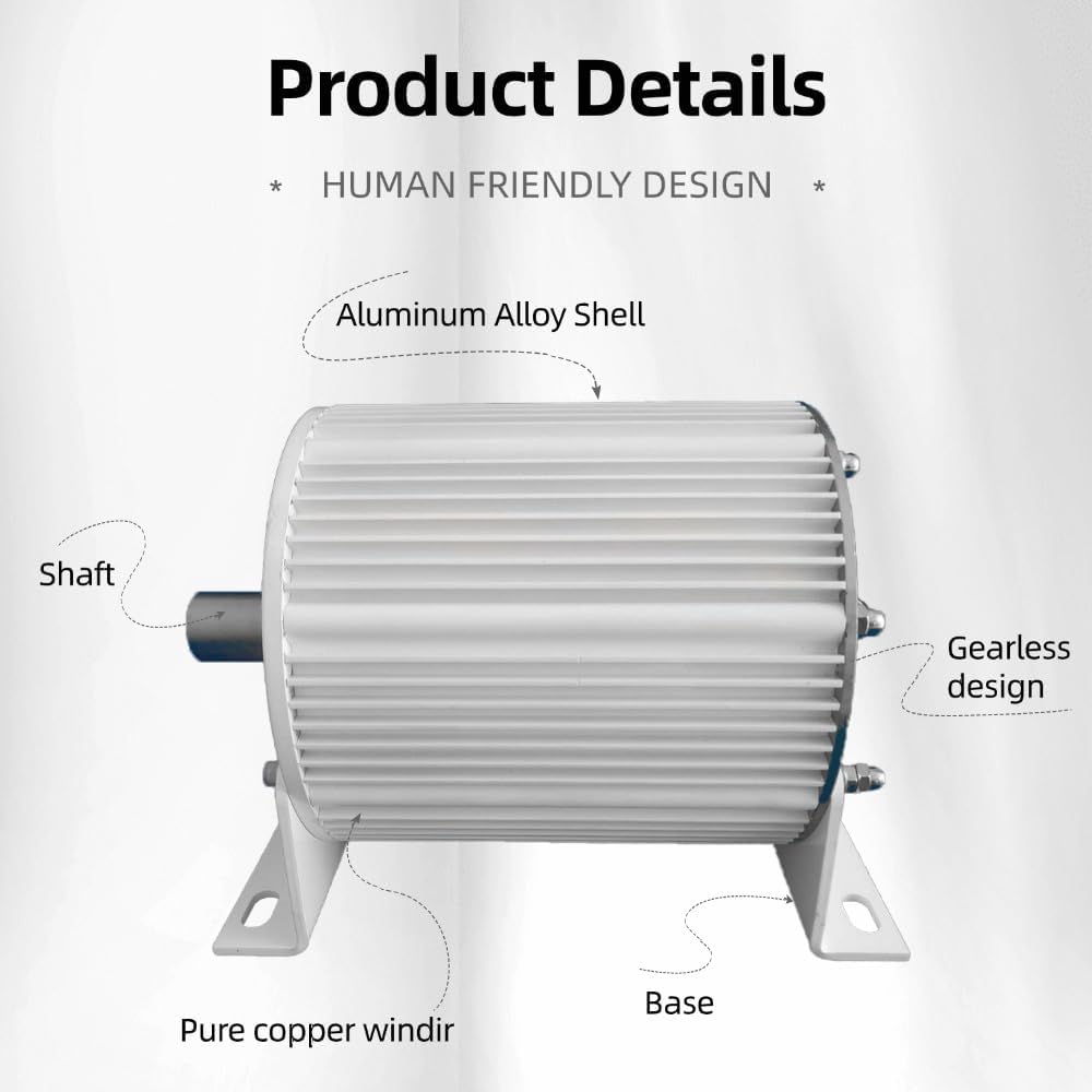 3000W Gearless Permanent Magnet Generator With Base 48V 96V 110V 220V 3 Phase AC Alternator For DIY Water Wind Turbine Generator (120V)