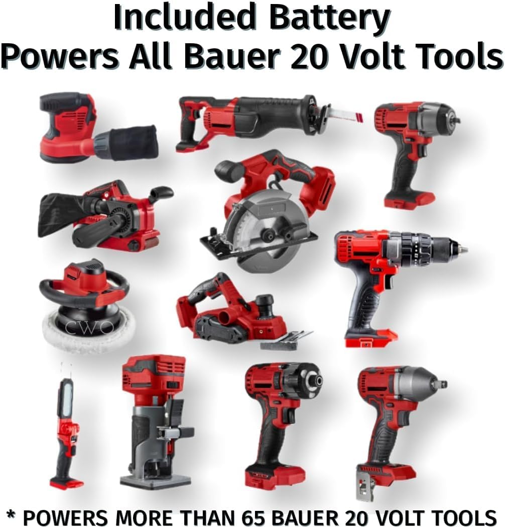 Fits BAUER 20V Cordless Variable Speed Jig Saw Kit with 5Ah Lithium Ion Battery & 20V Rapid Charger - Designed for Precise Control & Superior Cutting Performance in a Wide Variety of Materials