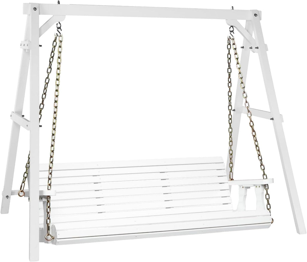 VINGLI 5 FT Outdoor Porch Swing with Stand, Heavy Duty 880 LBS Patio Hanging Swing Bench with Frame for Patio, Garden, Yard, White