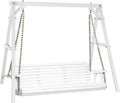 VINGLI 5 FT Outdoor Porch Swing with Stand, Heavy Duty 880 LBS Patio Hanging Swing Bench with Frame for Patio, Garden, Yard, White