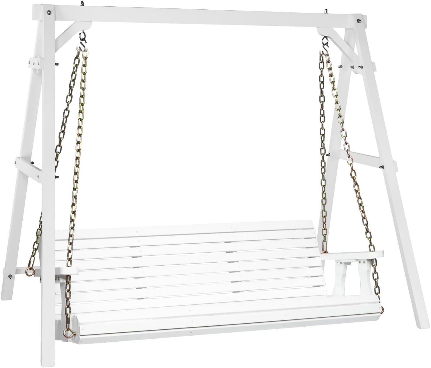 VINGLI 5 FT Outdoor Porch Swing with Stand, Heavy Duty 880 LBS Patio Hanging Swing Bench with Frame for Patio, Garden, Yard, White