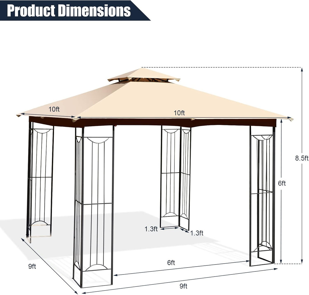 Tangkula 10 x 10 FT Patio Gazebo, Double Roof Outdoor Gazebo with Steel Frame, Patio Pavilion Shelter for Poolside, Deck, Backyard (Beige)