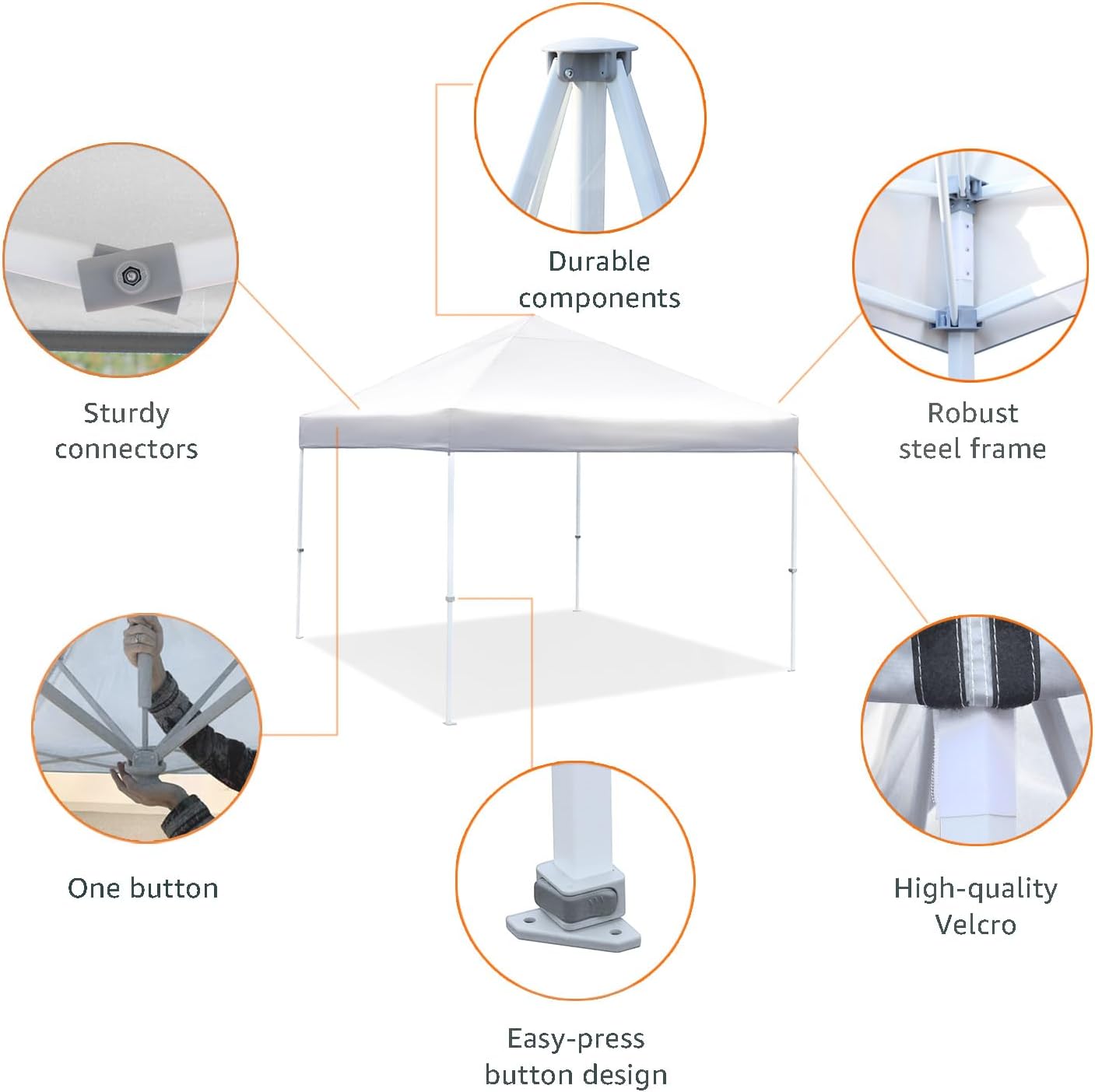Amazon Basics Outdoor Pop Up 10 x 10 Canopy Tent for Events, Portable with Instant Easy Setup, One-Push, Includes Wheeled Carry Bag, 8 Stakes, 4 Ropes, 4 Weighted Bags, White