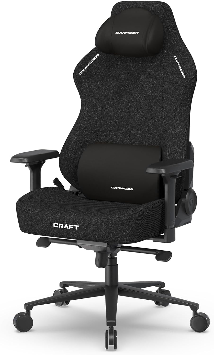 DXRacer Craft XL Video Gaming Chair for Adults, Ergonomic Office Reclining Computer Chair with Magnetic Head Pillow and Lumbar Support, Racing Style Height Adjustable (Woven Fabric, Black)