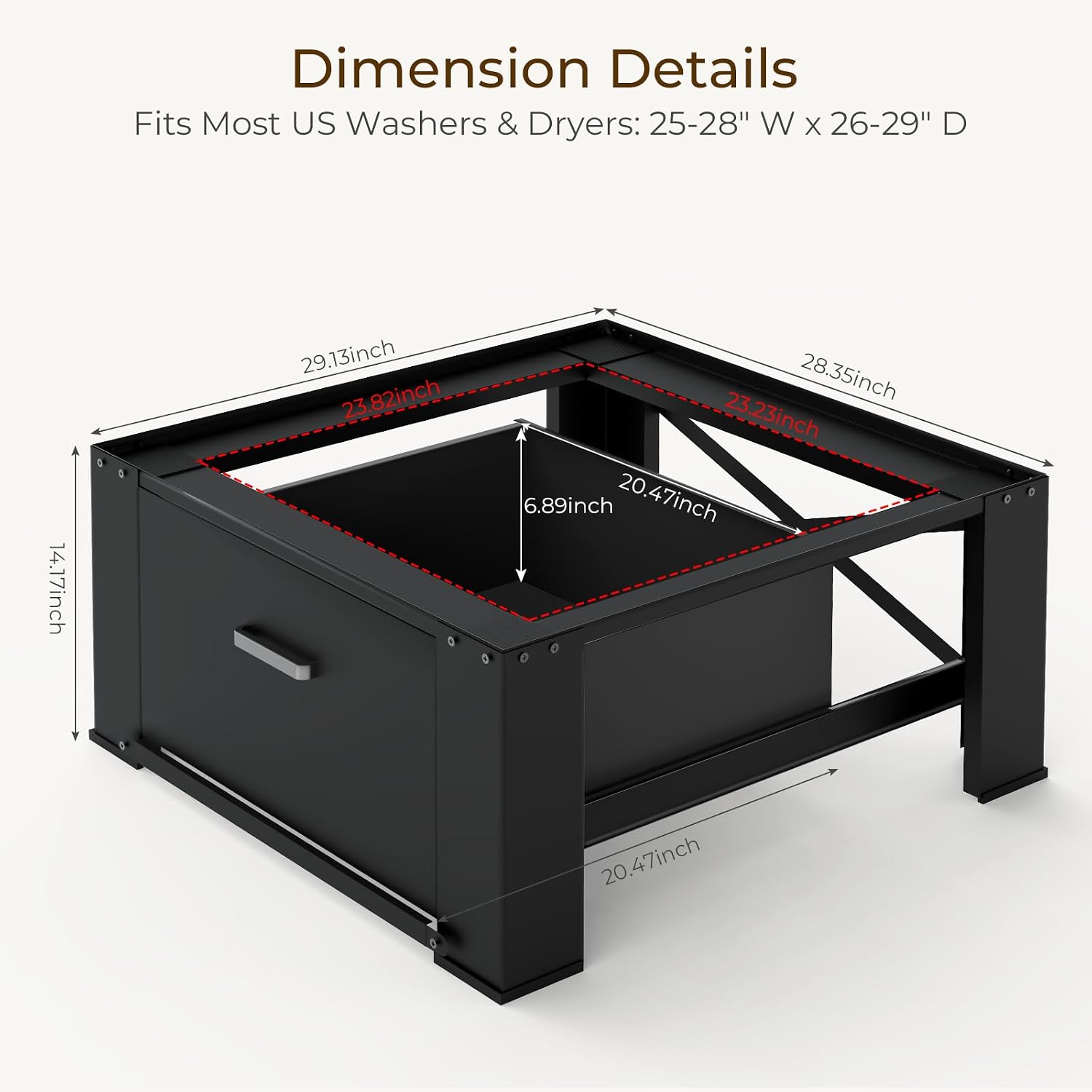 SKM Washer and Dryer Pedestal with Drawer, Laundry Pedestal for Washer and Dryer Stand, Heavy Duty Steel Washing Machine Stand Height Raiser (2, black, 28' W x 29' D x 14' H)