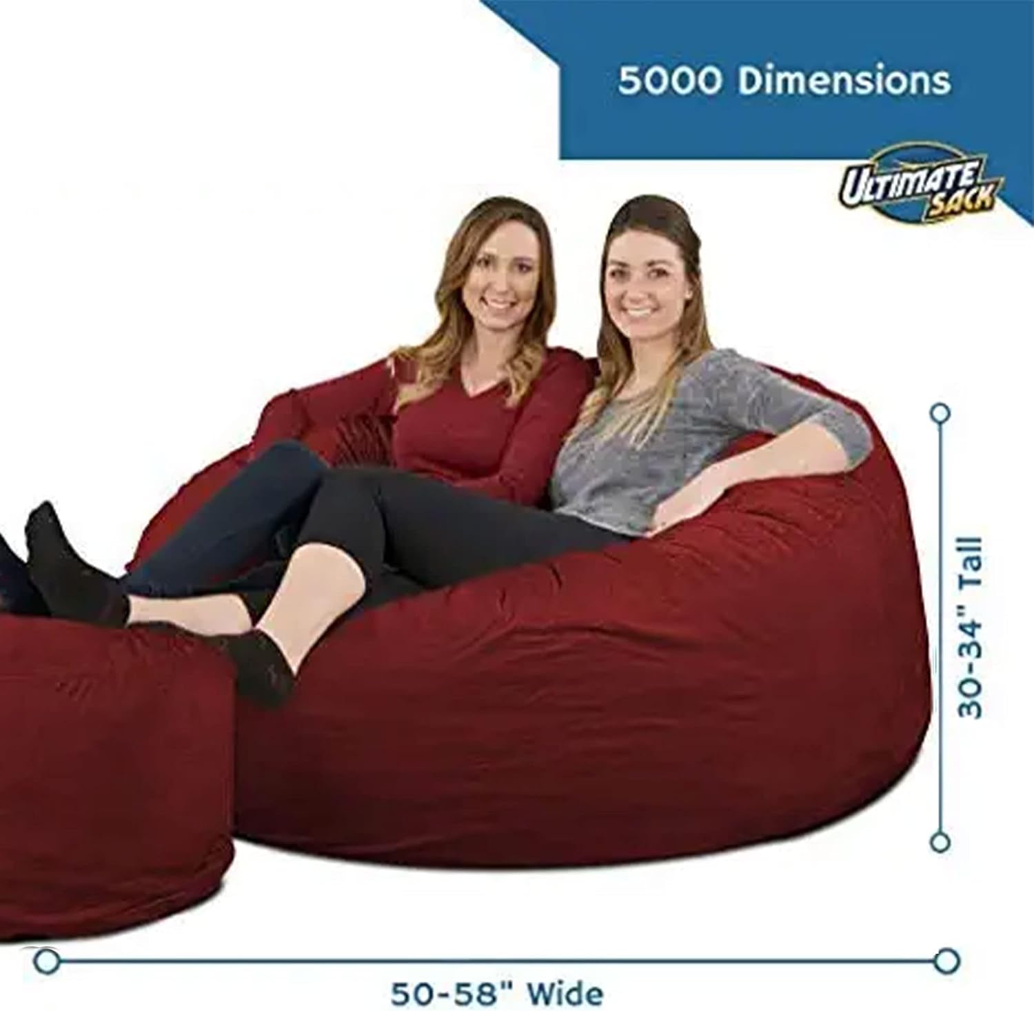 ULTIMATE SACK 5ft Bean Bag Chair & Footstool, Oversize Bean Bag Chair for Adults, Comfy Chair Bean Bag Couch Lounge Sofa Loveseat Furniture | Burgundy Suede