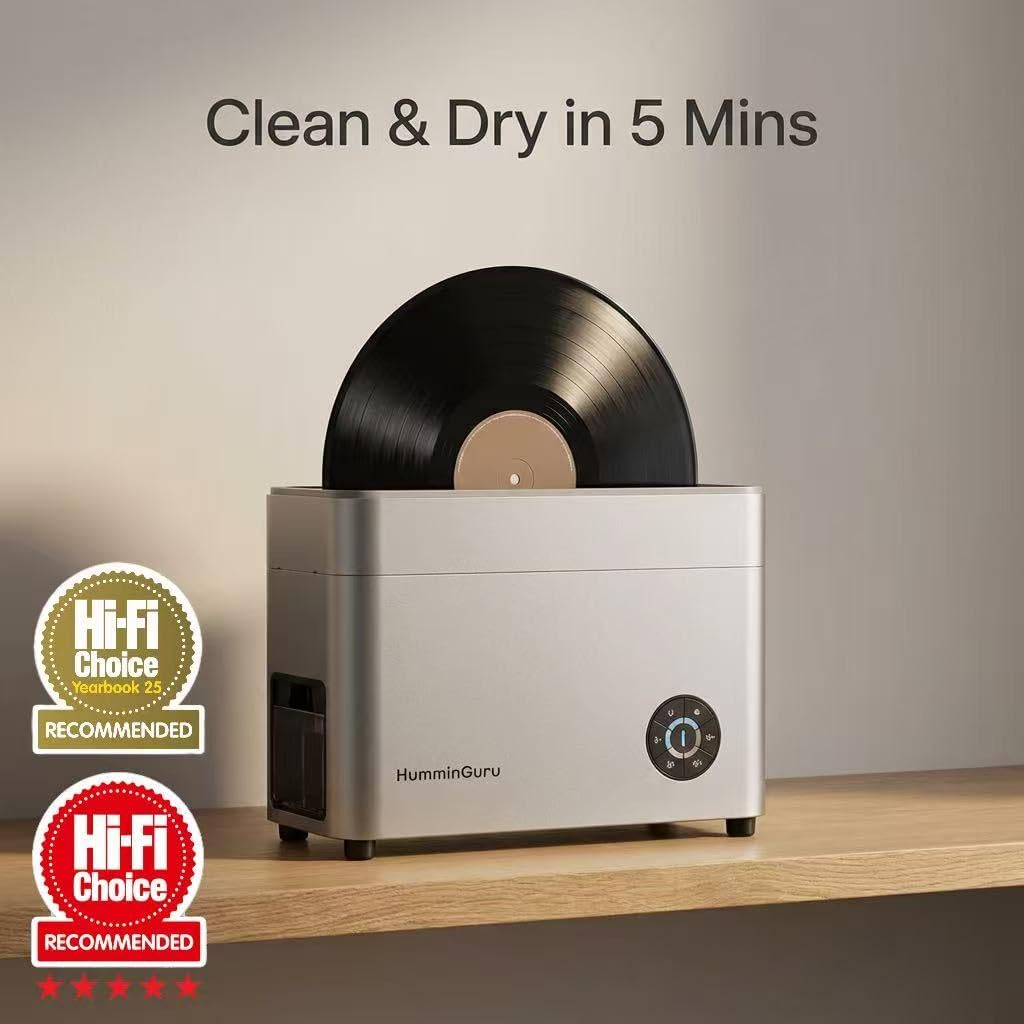 HumminGuru Ultrasonic Vinyl Record Cleaner- 40kHz Ultrasonic Vinyl Record Cleaning Machine with Auto Drying, Vinyl Record Cleaner Kit with Filters, 1Y Warranty (NOVA White Sand, 7/10/12 Inch)