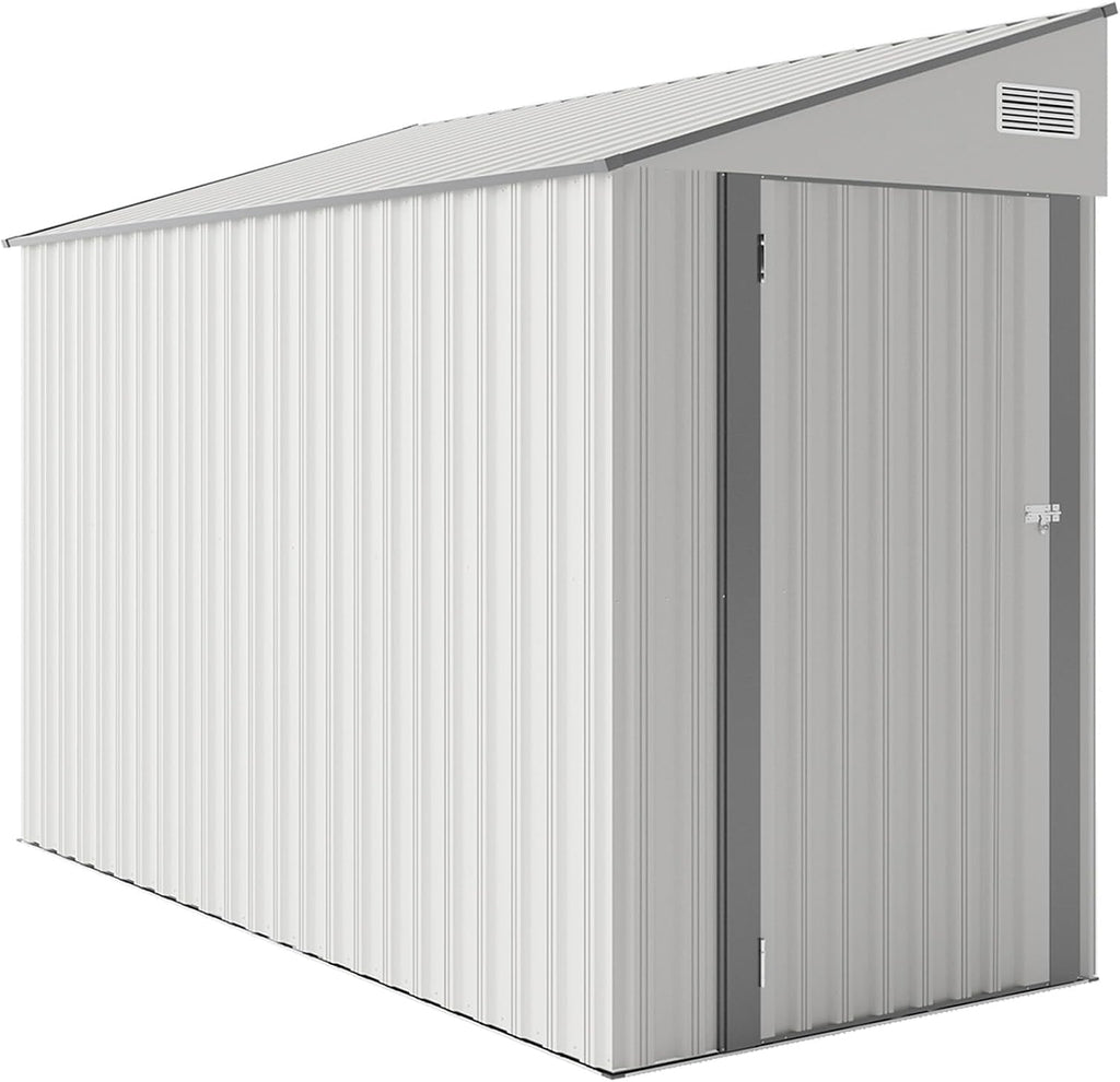 8 X 4 Ft Outdoor Storage Shed, Metal Garden Tool Shed with Lockable Door, Outdoor Door Storage Cabinet for Patio, Garage, Poolside, Bikes, and Garden (White)
