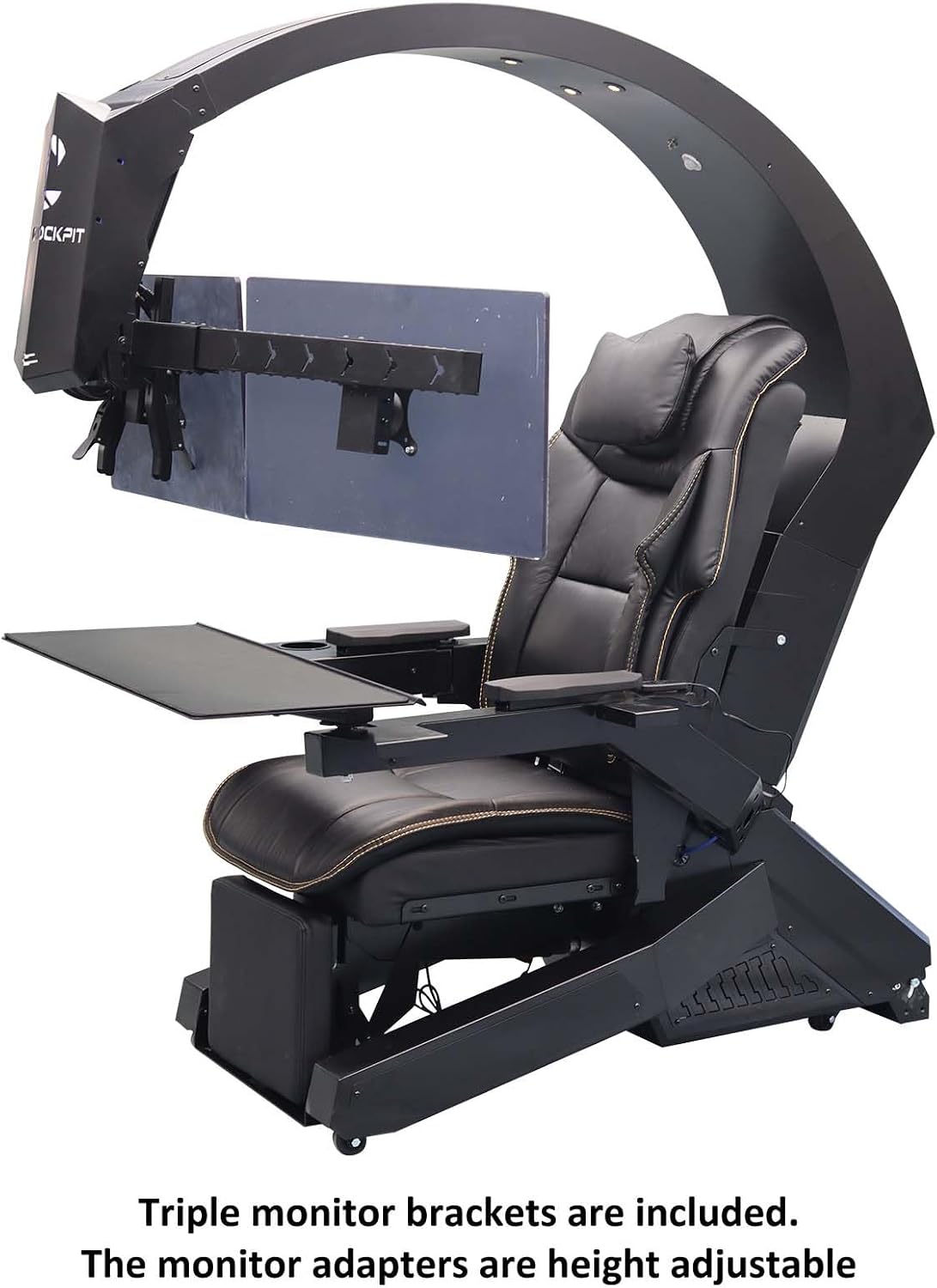 IW-320 Zero Gravity Computer Gaming Chair Reclining Workstation(5-Monitor Brackets, Leather Seat, Black)