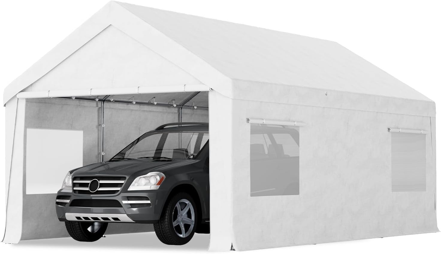 Bezseller 10x20 FT Heavy Duty Carport Canopy with Roll-Up Windows & Doors, Car Tent Portable Garage with All-Season Tarp for Cars, Boat, Trucks, White