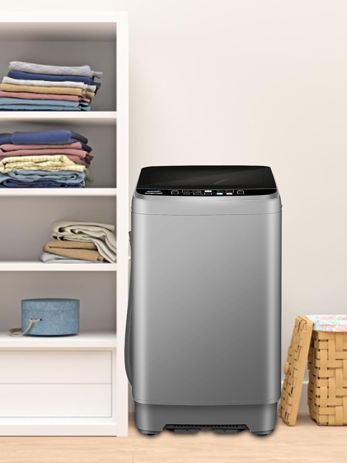 Washer Grey 25lbs Compact Portable Top Load Washing Machine with LED Display, 10 Programs, 8 Water Levels, Ideal for Dorms, Apartments, RV, Grey