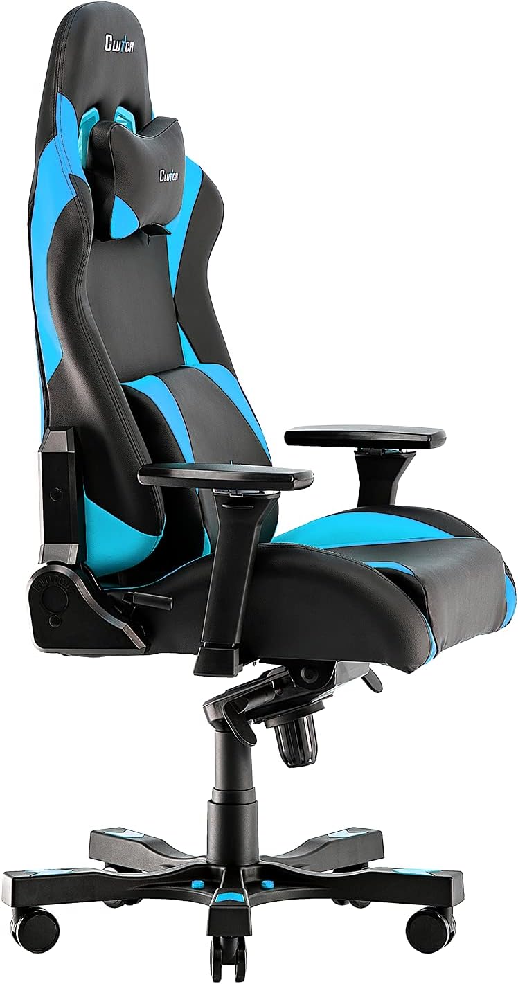 Clutch Chairz - Ergonomic Gaming Chair, Video Game Chairs, Office Chair, High Chair and Lumbar Pillow for Computer Desk - Black/Blue - Throttle Series