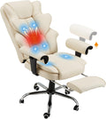 HOMREST Ergonomic Executive Office Chair, 6-Point Massage Manager Chair with Heating Function, Adjustable Backrest Home Office Chair with Adjustable Footrest and Armrests (Beige)