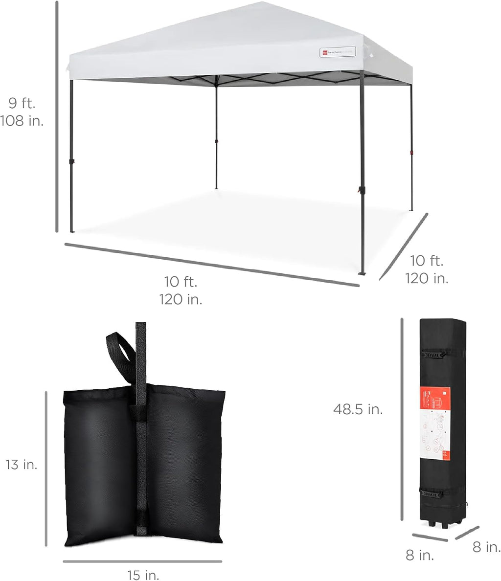 Best Choice Products 10x10ft Pop Up Canopy Tent, Outdoor Shade, 1 Person 1 Minute Set Up, Carry Case, 4 Weight Bags - White
