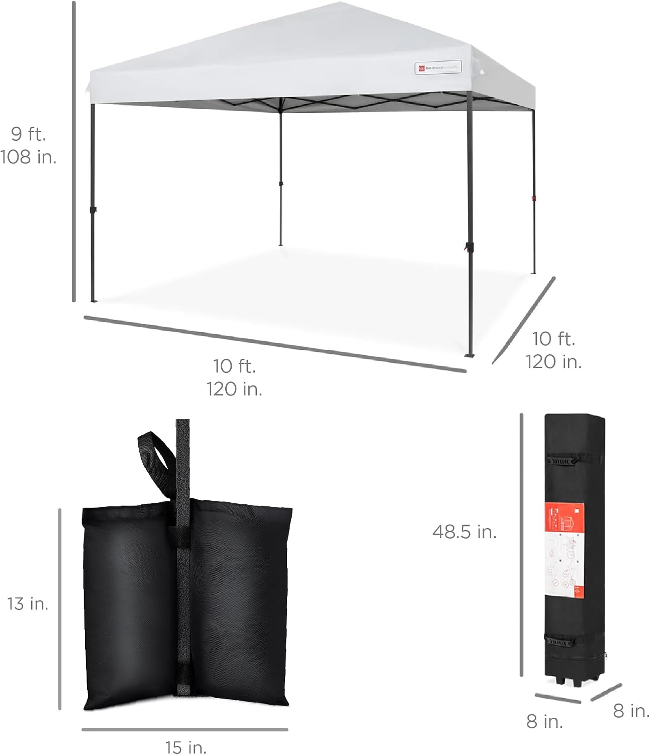 Best Choice Products 10x10ft Pop Up Canopy Tent, Outdoor Shade, 1 Person 1 Minute Set Up, Carry Case, 4 Weight Bags - White