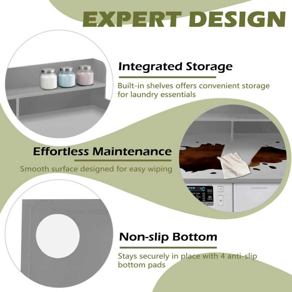 Royxen Laundry Countertop with Storage Universal Fit, Washer and Dryer Countertop with Shelf, Laundry Room Storage, 2-Tier Shelf (Grey)