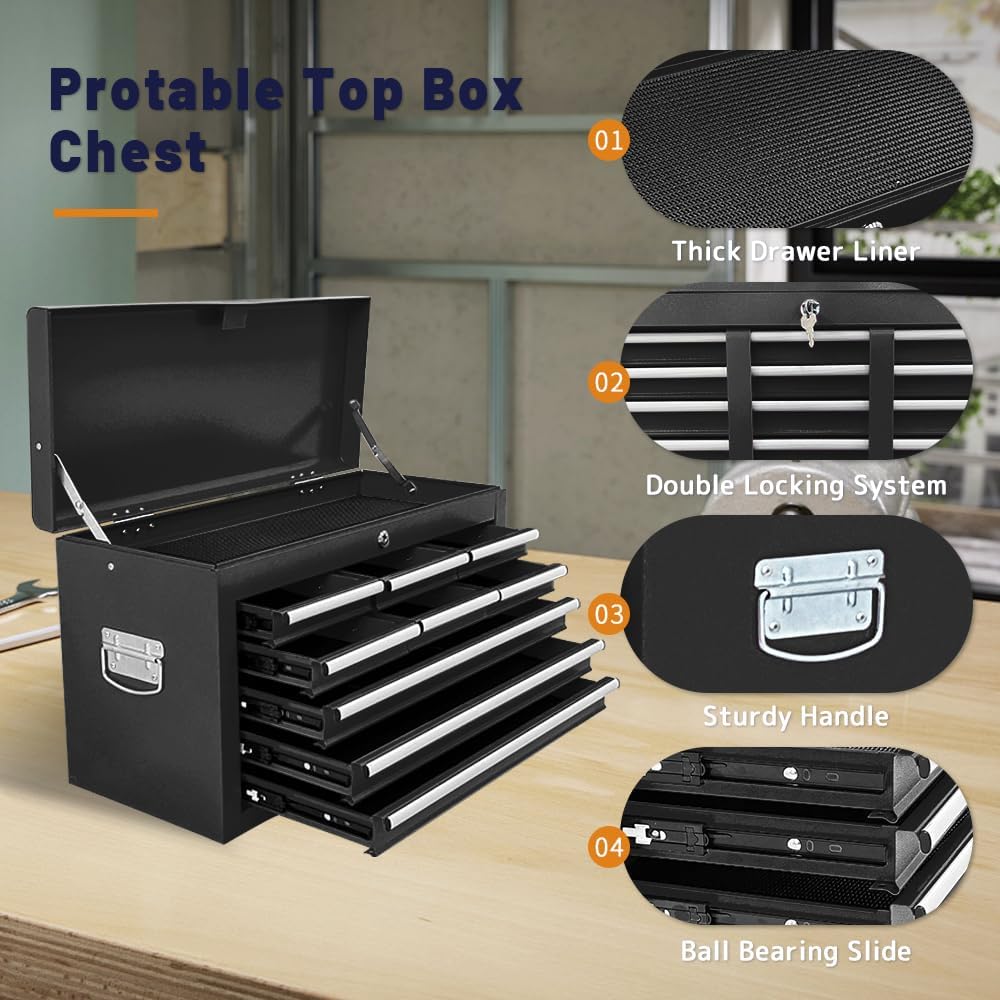 13-Drawer Rolling Tool Chest with Double Doors, 2 in 1 Detachable Rolling Tool Chest Combo, Mobile Tool Cabinet with Drawers, Metal Large Lockable Tool Box for Garage Workshop (Black)