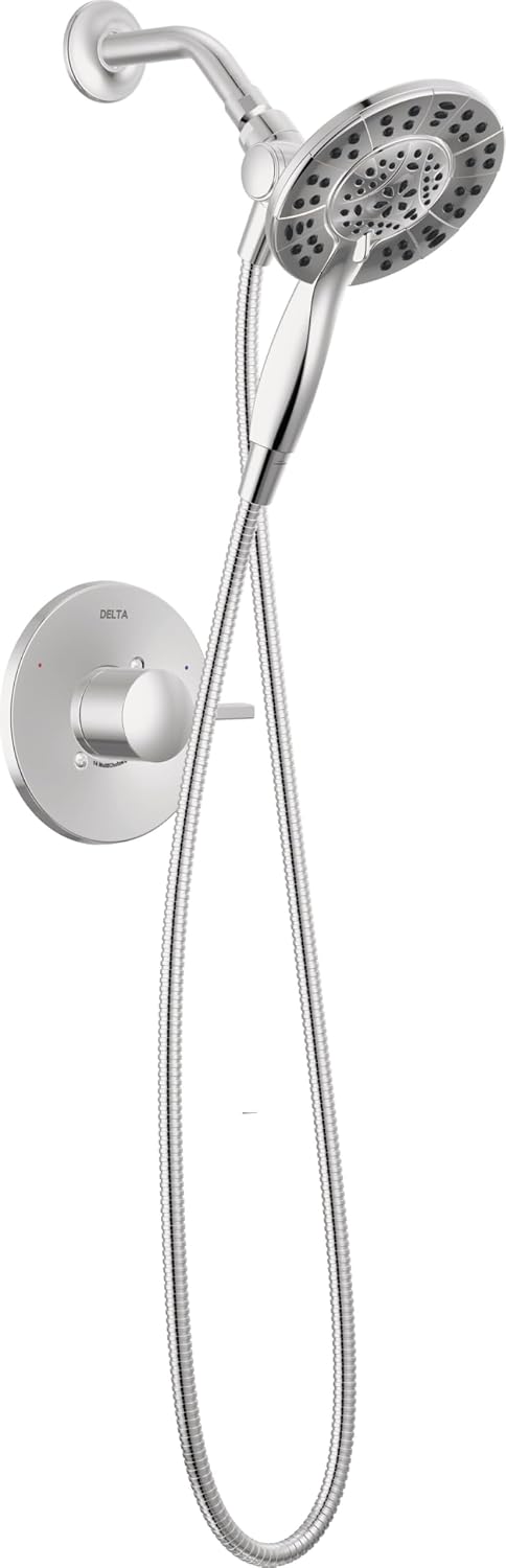 Delta Albion 14 Series Chrome Shower Faucet Set with In2ition 2-in-1 Dual Shower Head with HandHeld Spray Combo, Valve Trim Kit, Chrome T142855-I (Valve Not Included)
