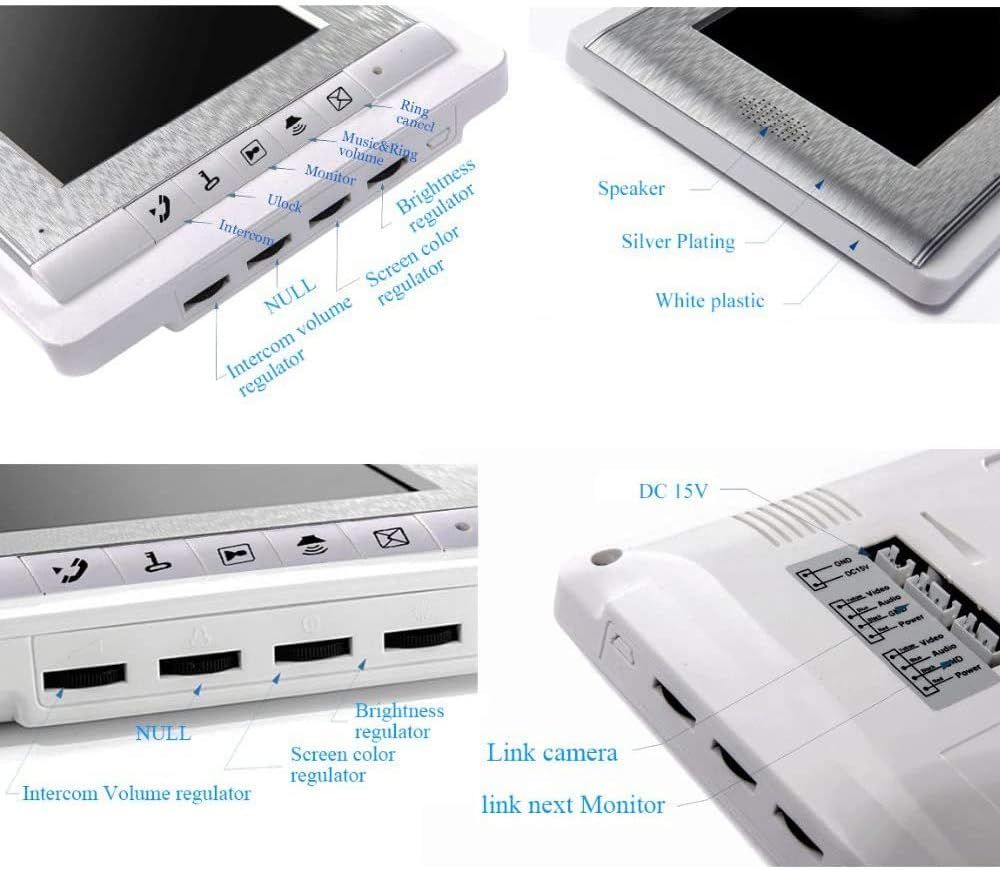 3 Units Apartment Video Intercom System, 7 Inch Monitor Wired Video Doorbell Door Phone Kits, Indoor Outdoor IR Camera, ID Keyfob Unlock, Monitoring, 3-Monitors for Home Apartment