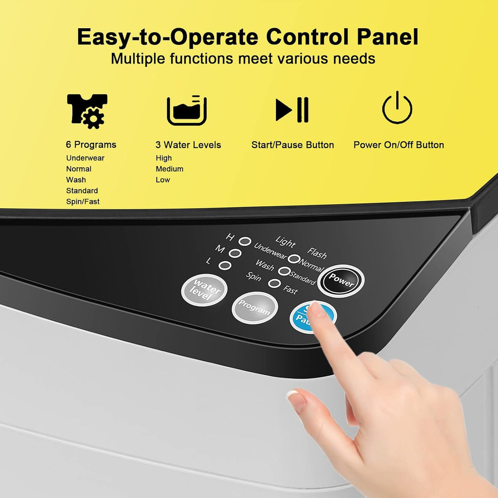 COSTWAY Portable Washing Machine, 7.7lbs Capacity Compact Laundry Washer and Spin Combo with 6 Programs, Built-in Barrel Light, Full-Automatic Washing Machine for Apartments Camping RVs Dorm, Yellow