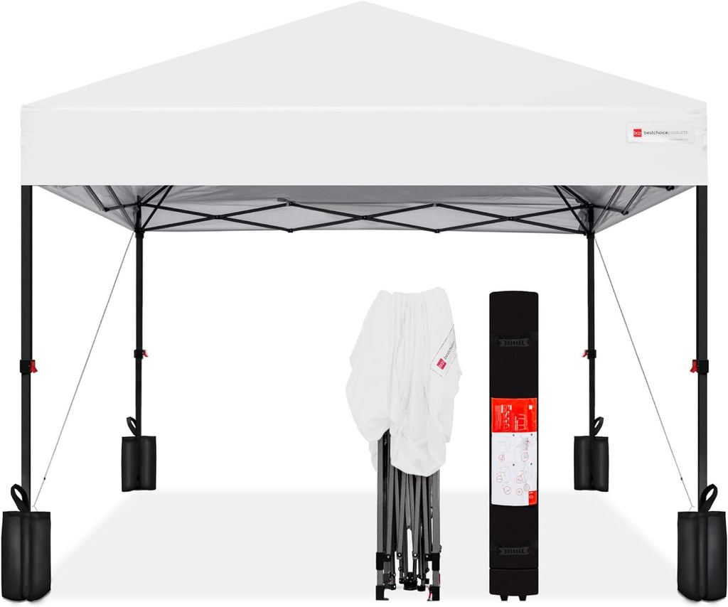 Best Choice Products 10x10ft Pop Up Canopy Tent, Outdoor Shade, 1 Person 1 Minute Set Up, Carry Case, 4 Weight Bags - White