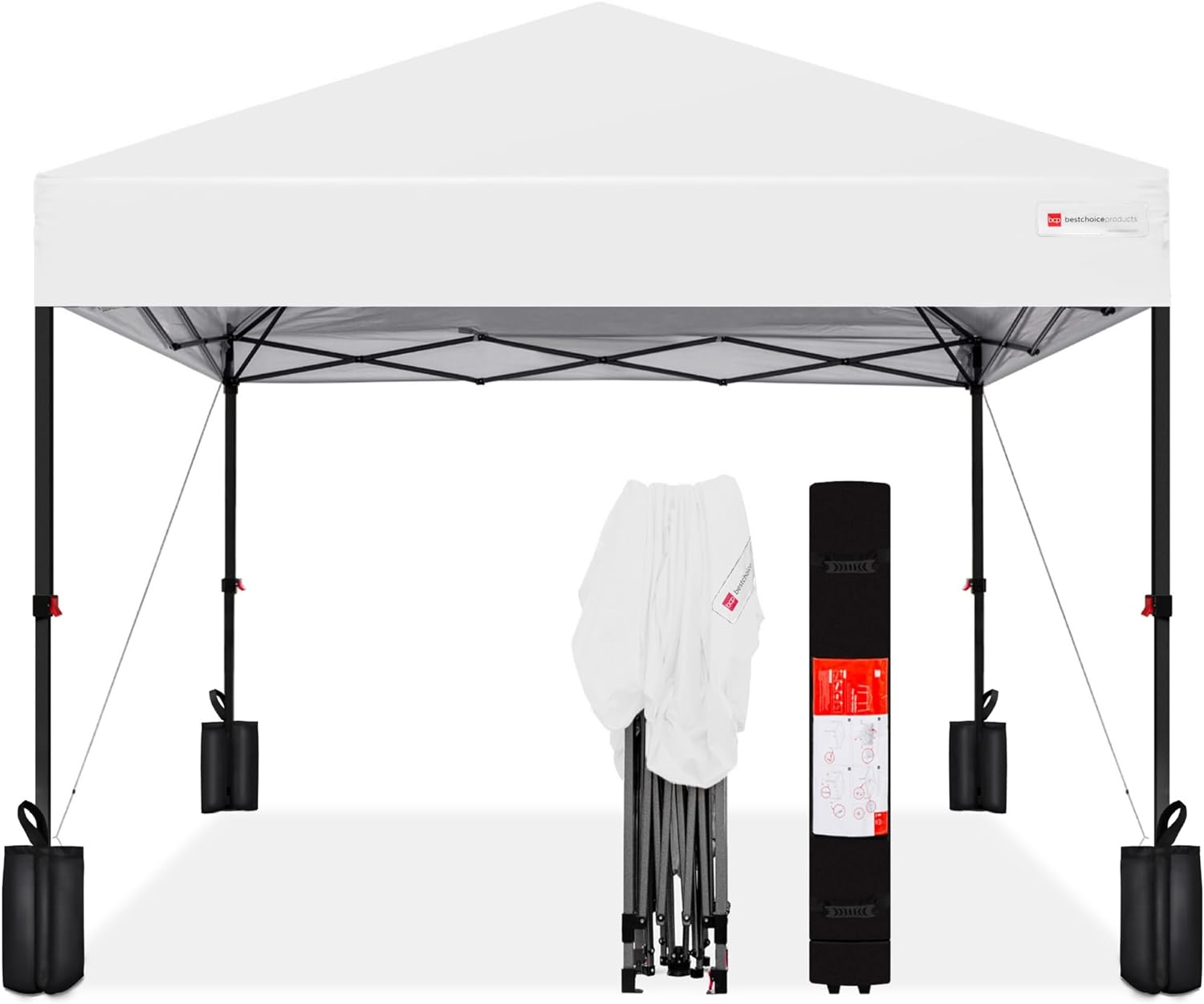 Best Choice Products 10x10ft Pop Up Canopy Tent, Outdoor Shade, 1 Person 1 Minute Set Up, Carry Case, 4 Weight Bags - White