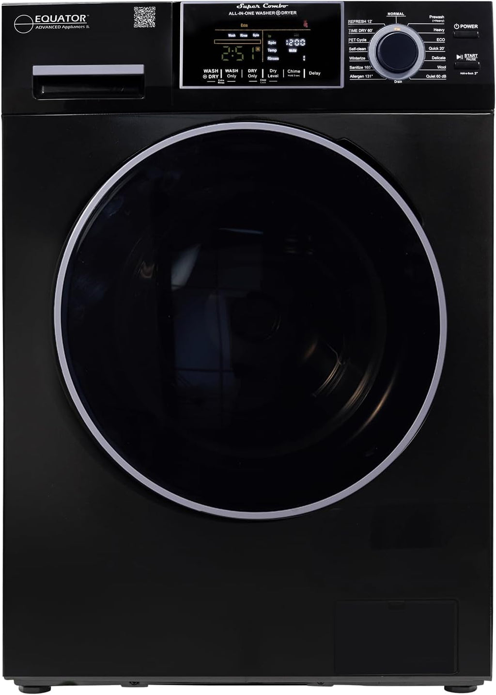 Equator All-in-One Washer Dryer VENTED-DRY 30% FASTER than Condense 15lb 110V in Black