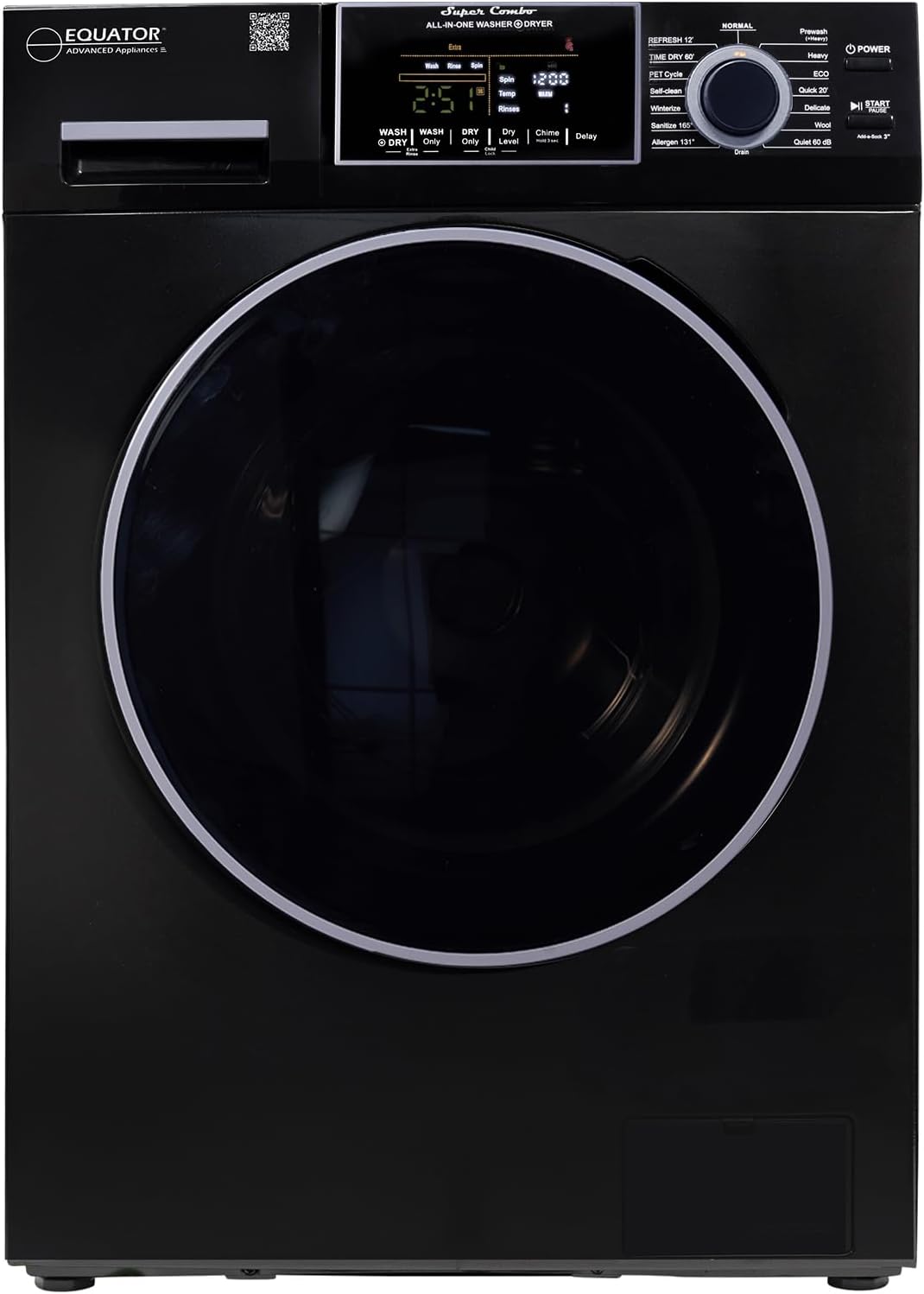 Equator All-in-One Washer Dryer VENTED-DRY 30% FASTER than Condense 15lb 110V in Black