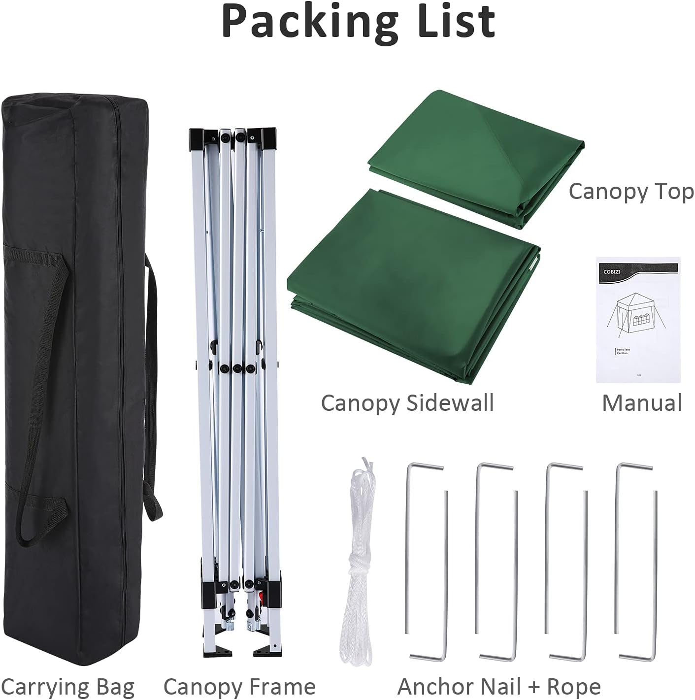 COBIZI 10x10 Pop Up Canopy Tent with 4 Sidewalls,10x10 Ez Up Waterproof Canopy Tents for Parties Camping Exhibition, Outdoor Easy Set U Gazebo Tent with Carry Bag,8 Stakes & 4 Ropes(Green