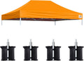 Eurmax USA 10x15 Pop Up Canopy Replacement Top,Universal Instant Canopy Cover ONLY,Heavy Duty UPF 50+ UV Protection,Water & Wind Resistant Tarp,30+ Colors Available,Bonus 4 Sand Bags (Orange)