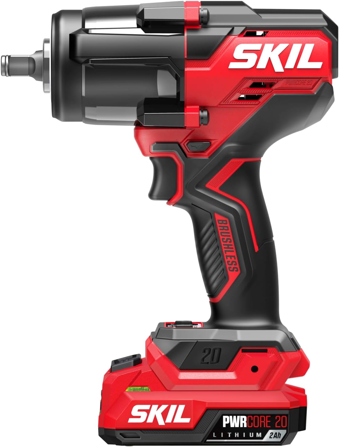 SKIL PWR CORE 20 Brushless 20V 1/2-Inch Mid-Torque Impact Wrench with Three Speed Selection, Includes 2.0Ah USB-C Battery and 45W USB-C Charger - IW5761B-1C