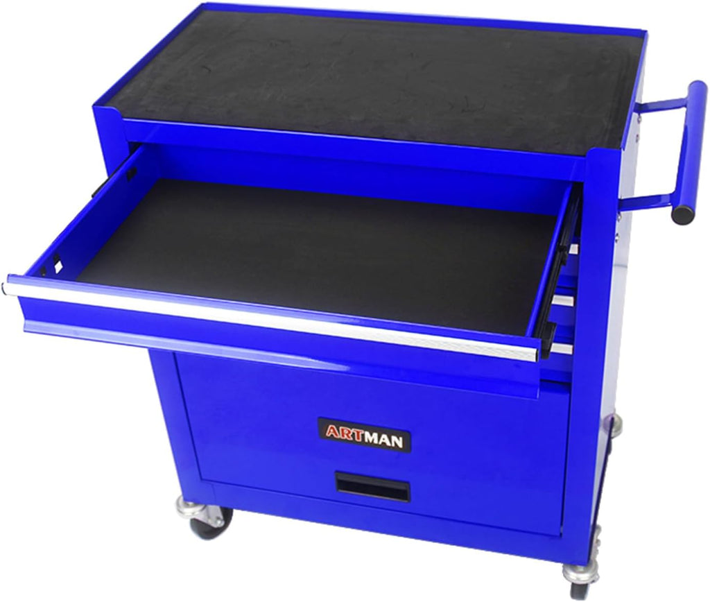 Holaki 4-Drawer Tool Cart on Wheels, Rolling Tool Box Tool Storage,Heavy Duty Utility Industrial Service Cart Organizer Tool Case with Locking System, for Mechanic, Warehouse, Garage, Workshop(Blue)