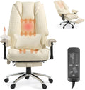 Massage & Heated Office Chair with Foot Rest, Ergonomic Executive Office Chair with Reclining Backrest, Adjustable Arms and Lumbar Support, High Back Leather Desk Chairs for Home Office, Beige