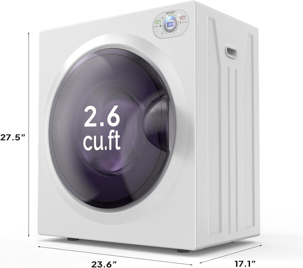 ROVSUN 2.6 Cu.Ft Portable Clothes Dryer, 1400W Fast Drying Front Load Tumble Laundry Dryer with Stainless Steel Tub & LCD Control Panel Six-Mode for Apartment, Home, Dorm