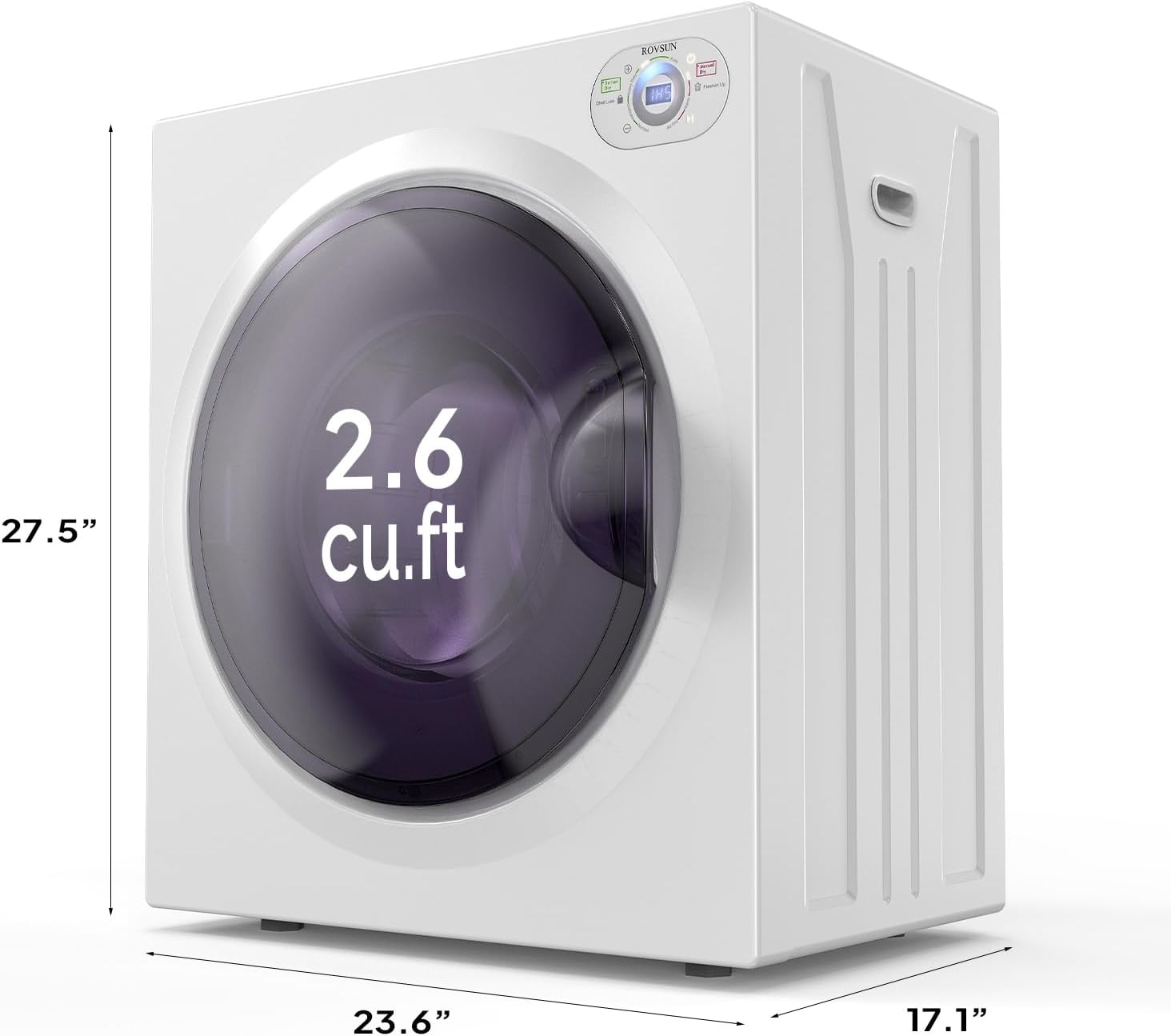 ROVSUN 2.6 Cu.Ft Portable Clothes Dryer, 1400W Fast Drying Front Load Tumble Laundry Dryer with Stainless Steel Tub & LCD Control Panel Six-Mode for Apartment, Home, Dorm