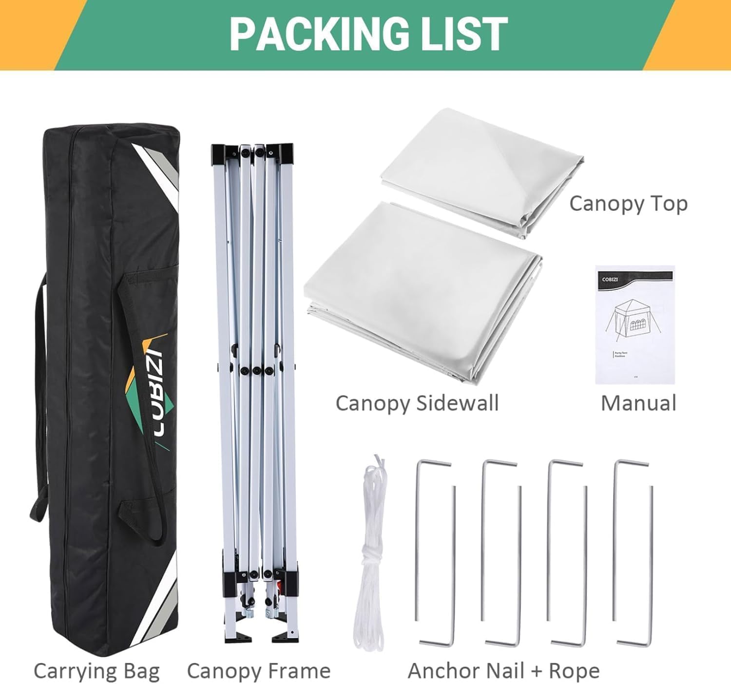 COBIZI 10x10 Pop Up Canopy Tent with 4 Sidewalls Party Tents Waterproof UPF 50+ Commercial Instant Outdoor Events Tent for Parties Markets Backyard, Ropes（10 x 10 ft White