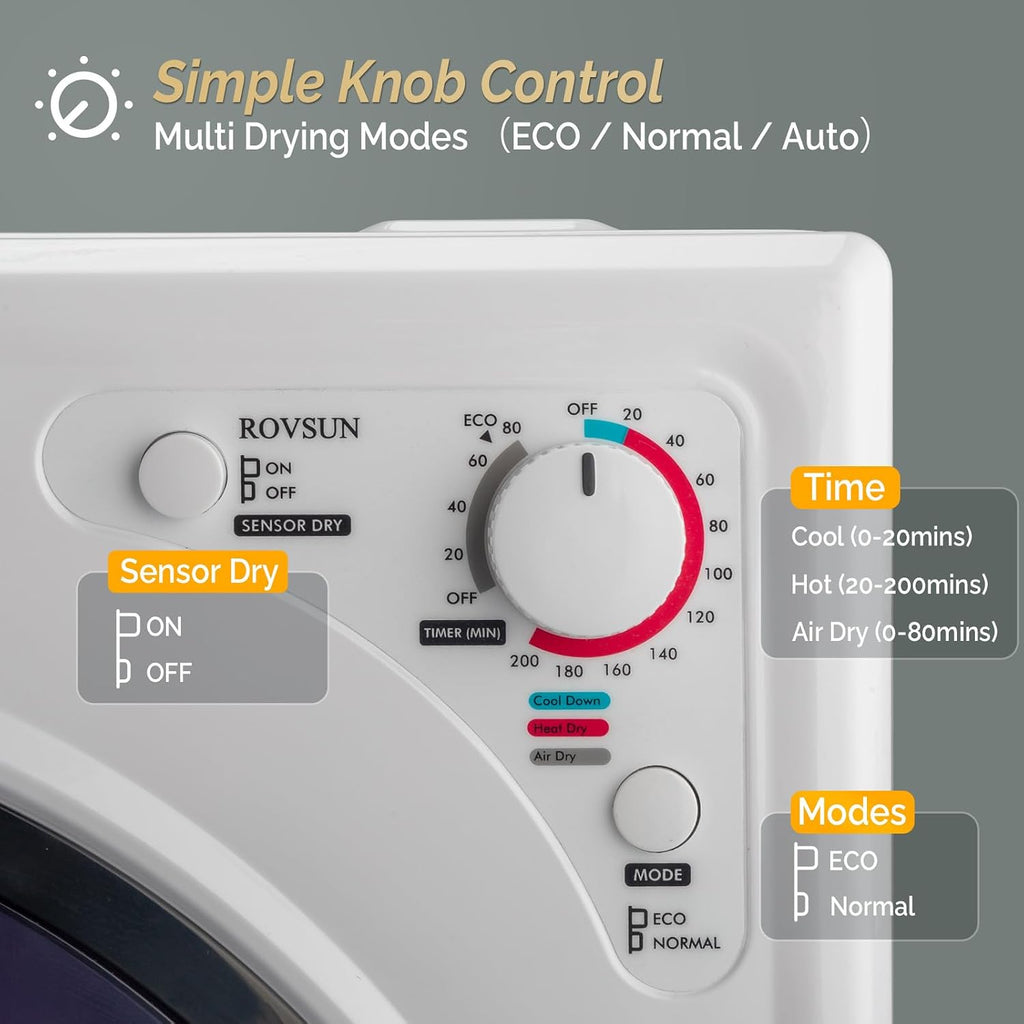 ROVSUN 2.6CuFt Clothes Dryer and 25LBS Full-Automatic Washing Machine Set, Compact Laundry Washer and Dryer Combo Set with Stainless Steel Inner Tub, for Apartment, Dorms, Home