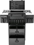 Professional Rolling Lockable Makeup Train Case on Wheels, Hairdressing Trolley Stylist Beauty Salon Cosmetic Luggage Travel Organizer Tool Box for Make-Up Artist, Hairstylist, Nail Artist