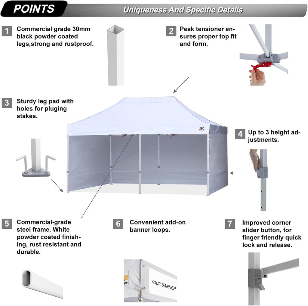 ABCCANOPY Easy Pop Up Canopy Tent with Sidewalls 8X16 Commercial -Series, White