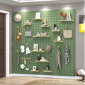 Wooden Pegboard Tool Organizer DIY Storage & Display Panel, Decorative Wall Hook Rack Combo Kit for Kitchen, Study Room, Garage,Green,40 * 60cm