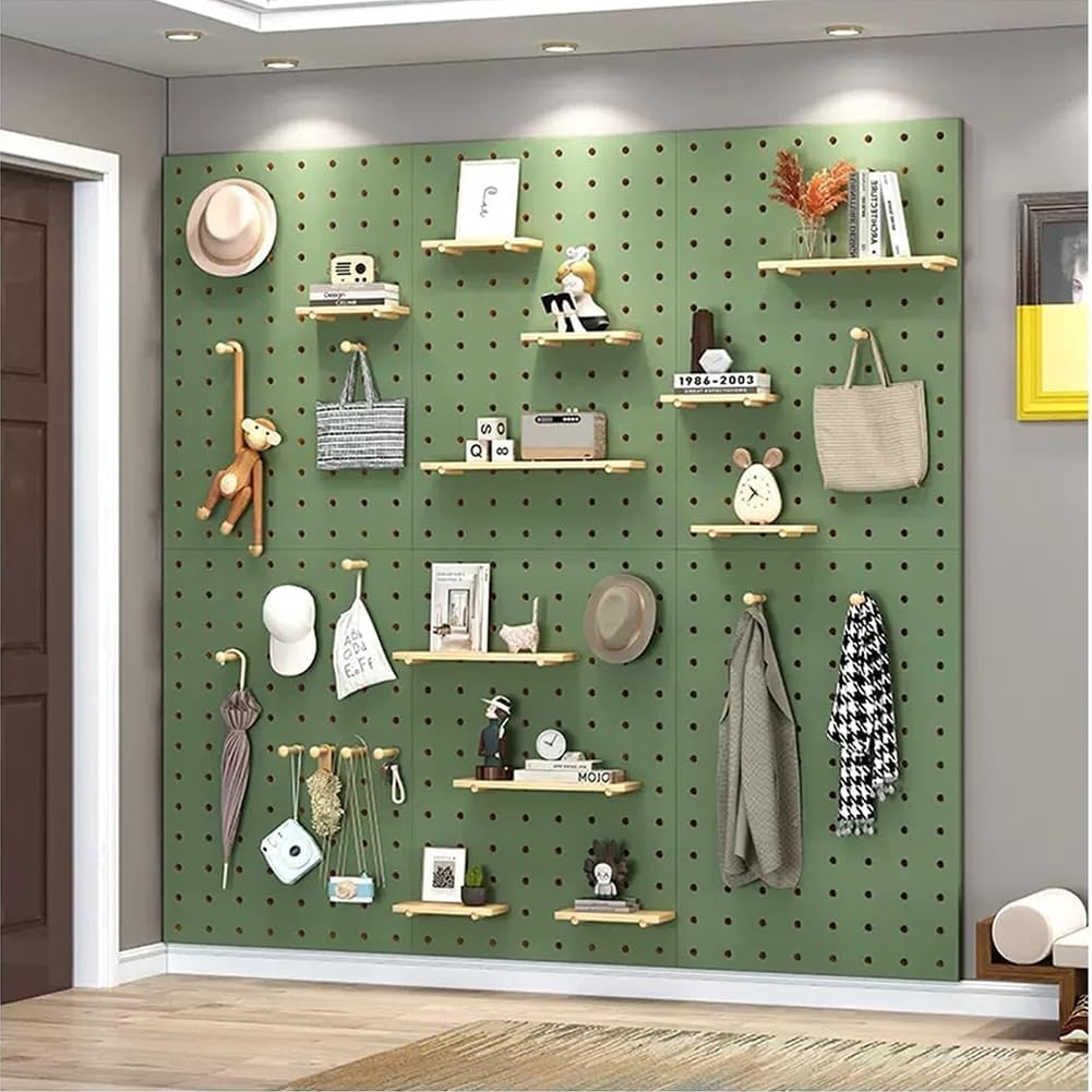 Wooden Pegboard Tool Organizer DIY Storage & Display Panel, Decorative Wall Hook Rack Combo Kit for Kitchen, Study Room, Garage,Green,40 * 60cm