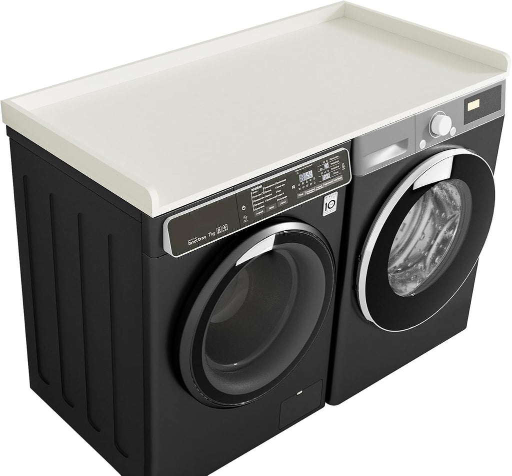 Kaboon Washer Dryer Countertop, Melamine Countertop with Edge Rails - 27.5' Depth x 54' Width Laundry Room Organization, White