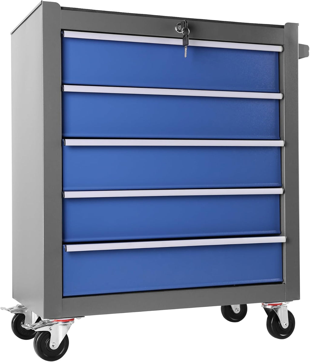 5 Drawers Rolling Tool Chest Cabinet with Wheels, Tool Storage Cabinet and Tool Box Organizer for Garage Warehouse Workshop (Blue+Grey-5 Drawers)