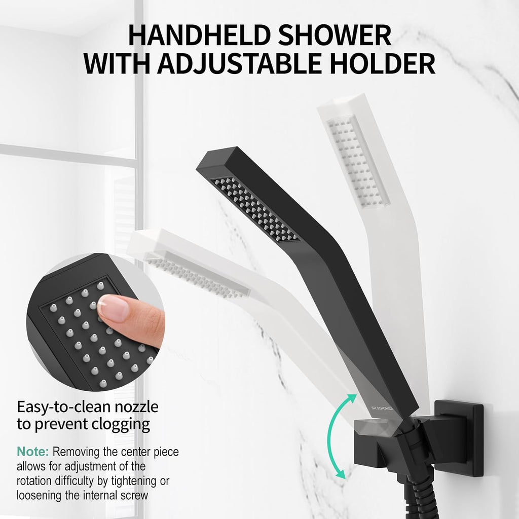 SR SUN RISE Shower Faucet - 8 Inch Shower System with Rain Shower Head and Handheld Spray - Shower Faucet Trim Repair Kits with Diverter Valve - All Metal Shower Set - Matte Black