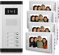 Apartment Video Intercom System, 4 Household Video Doorbell Kits, Wired 7 Inches Monitor, IR Outdoor Camera Support Monitoring, ID Unlock, 2 Way Intercom, 1- Camera and 4-Screen